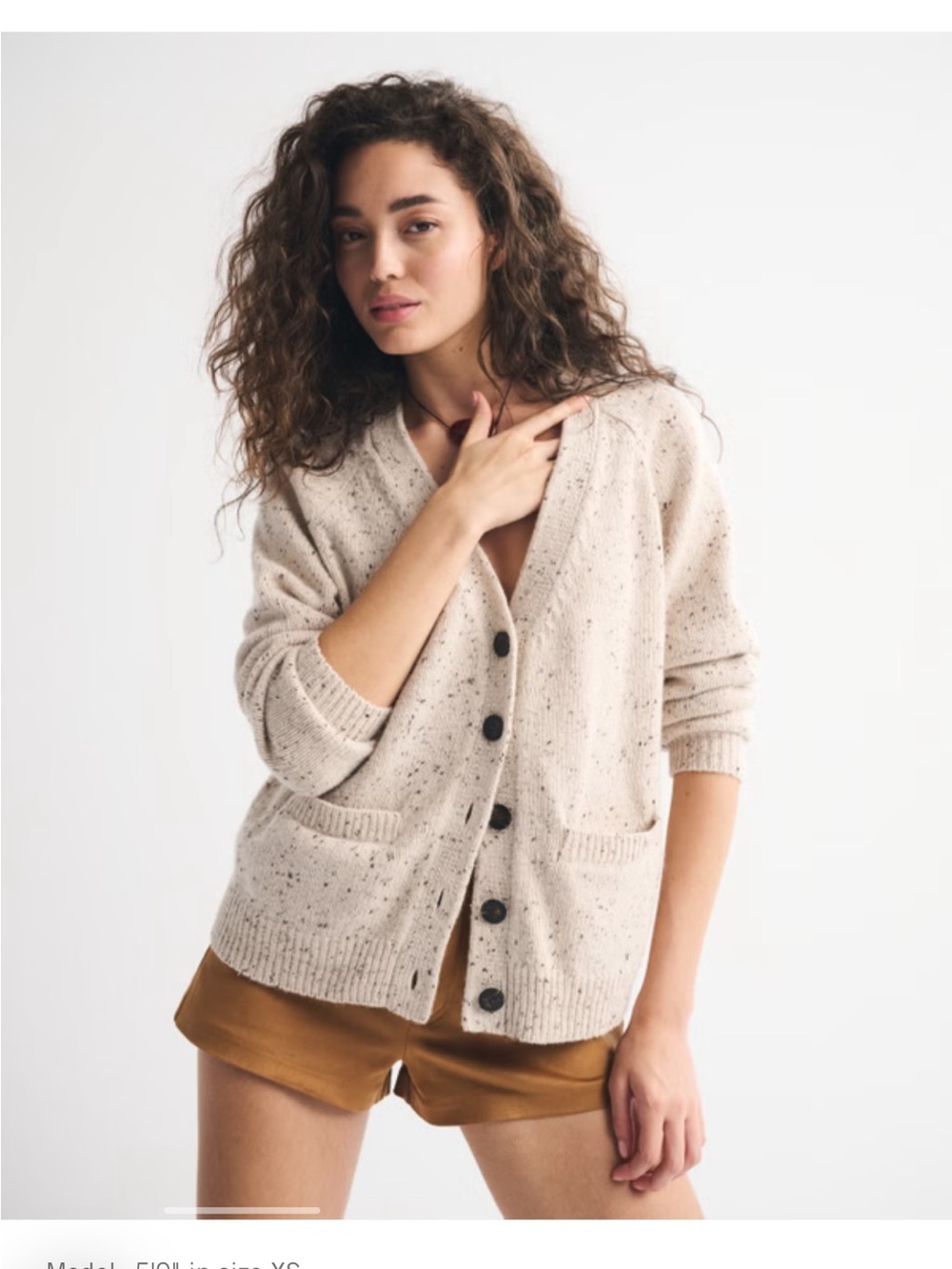 Abercrombie & Fit h Speckled Cream Dad V-Neck Cardigan